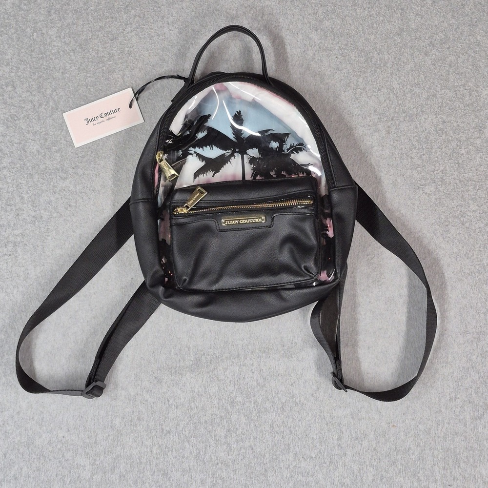 Juicy Couture Women Backpack Black‎ Crystal Clear Logo Zipper NWT